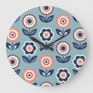Grande Horloge Ronde Flore rétro : Charme Motif intemporel