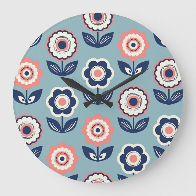 Grande Horloge Ronde Flore rétro : Charme Motif intemporel (Recto)
