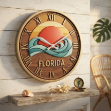 Florida Retro Sunset Waves Wood Texture