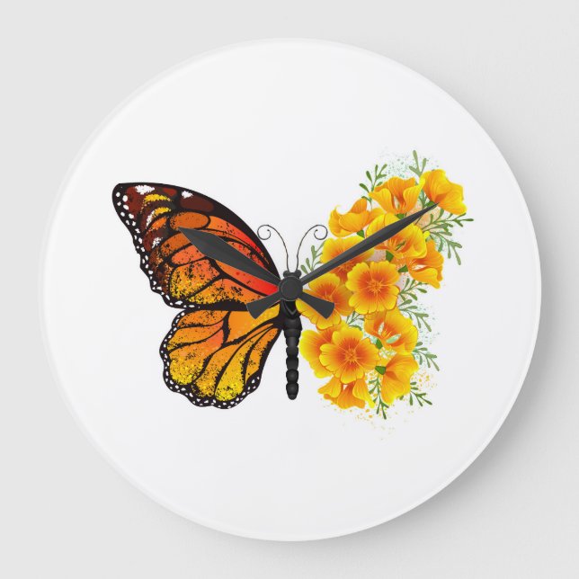 Grande Horloge Ronde Flower Butterfly with Yellow California Poppy (Recto)