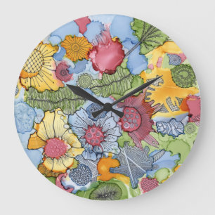 Grande Horloge Ronde Flower Doodle Acrylic Wall Clock