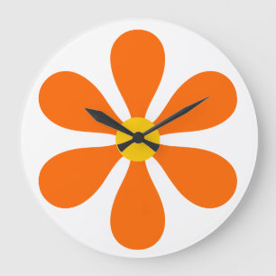 Grande Horloge Ronde Flower Power - orange