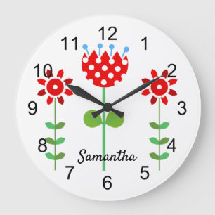 Grande Horloge Ronde Flowers de Red and White