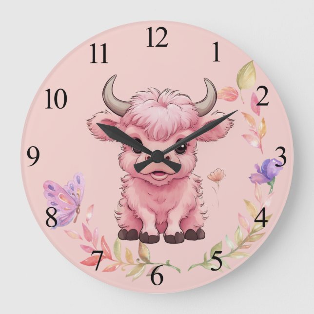 Grande Horloge Ronde Fluffy Rose Highlands Scottish Cow (Recto)