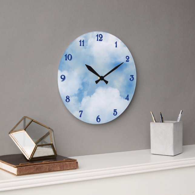 Grande Horloge Ronde Fluffy White Clouds (Bureau)