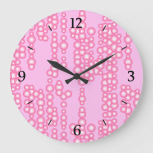Grande Horloge Ronde Flux de bulles, rose pastel