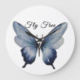 Grande Horloge Ronde Fly Free – Conception Artistique Papillon Bleu