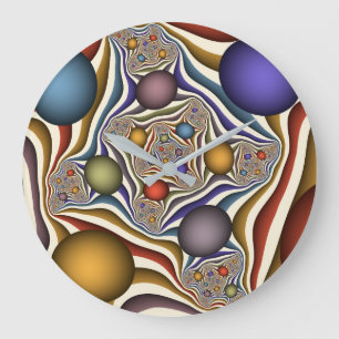 Grande Horloge Ronde Flying Up, Colorful, Modern, Art Fractal Abstrait