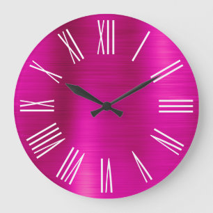 Grande Horloge Ronde Folie rose vif chiffres romains blancs