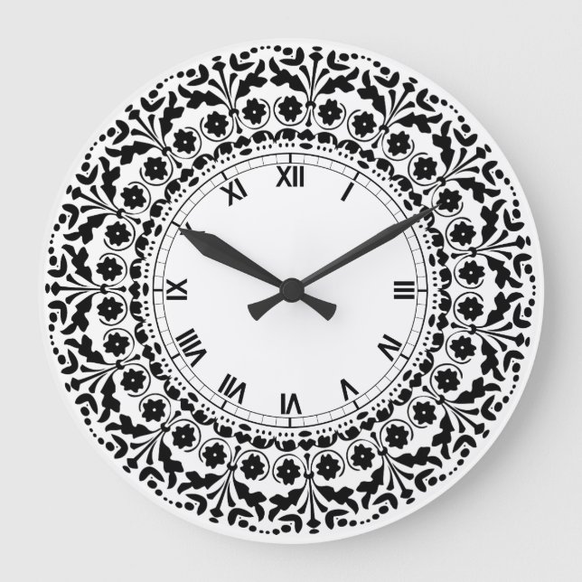 Grande Horloge Ronde Folk art Style Black and White Country Kitchen (Recto)