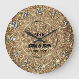 Grande Horloge Ronde Fond doré, cercle doré élégant lar de mariage