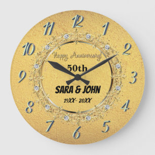 Grande Horloge Ronde Fond doré, cercle doré élégant mariage lar