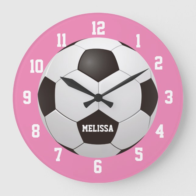 Grande Horloge Ronde Football Football Nom personnalisé Rose (Recto)