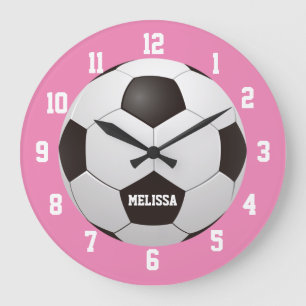 Grande Horloge Ronde Football sur mesure nom rose