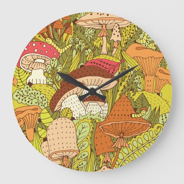 Grande Horloge Ronde Forêt Abstraite de champignons : Motif artistique (Recto)
