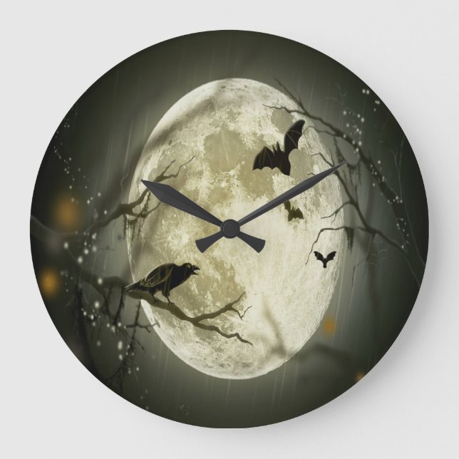 Grande Horloge Ronde Forêt d'Halloween, chauves-souris, paysage (Recto)