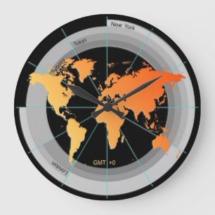 Grande Horloge Ronde Forex Markets Timezone Clock GMT+0 hr Orange Contr