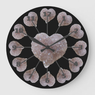 Grande Horloge Ronde Forme cardiaque Améthyste rose Mur Acrylique Noir
