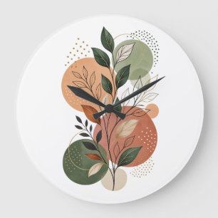 Grande Horloge Ronde Formes Abstraites Modernes en Terracotta et Botani