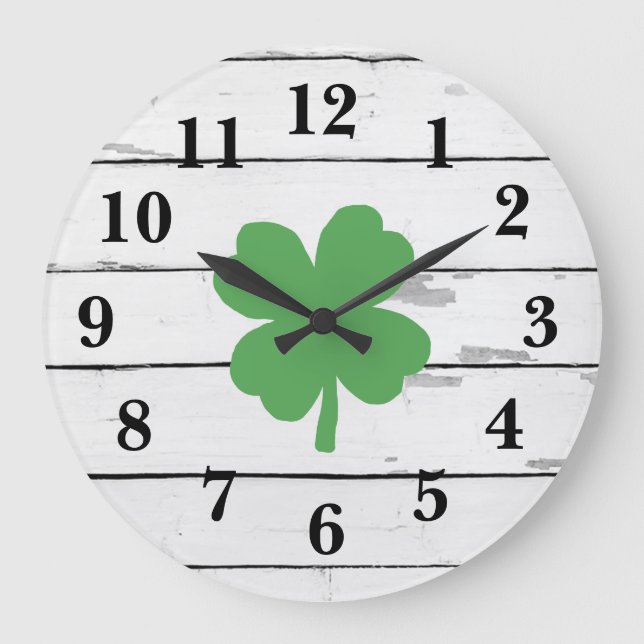 Grande Horloge Ronde Four Leaf Clover Shiplap Shamrock large Clock (Recto)
