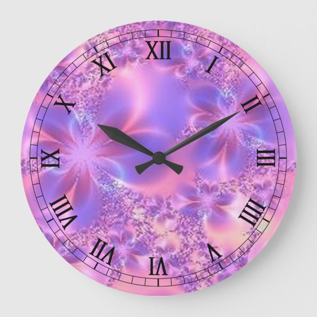 Grande Horloge Ronde Fractal Flower Round Roman Clock (Recto)