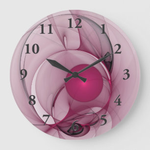 Grande Horloge Ronde Fractal, moderne Berry Abstrait Art rose