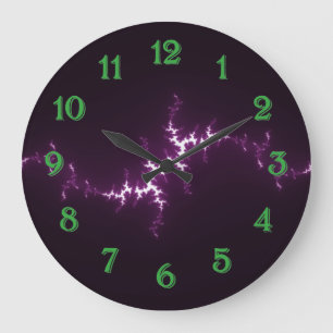 Grande Horloge Ronde Fractale violet et blanc sur fond noir