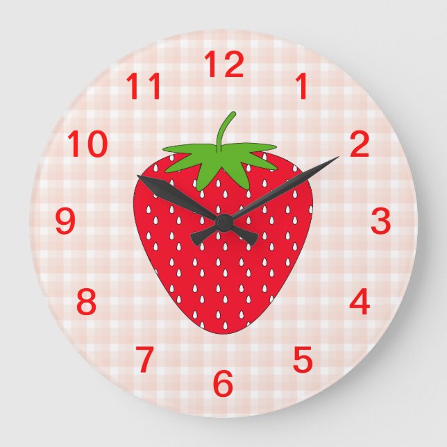 Grande Horloge Ronde Fraise rouge sur En vichy Check. (Recto)