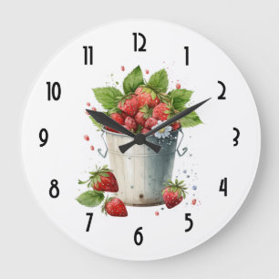 Grande Horloge Ronde Fraises dans un seau