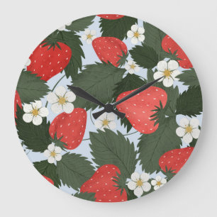 Grande Horloge Ronde Fraises : motif de fruits d'été.
