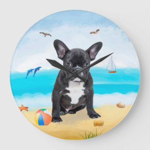 Grande Horloge Ronde French Bulldog sur la plage