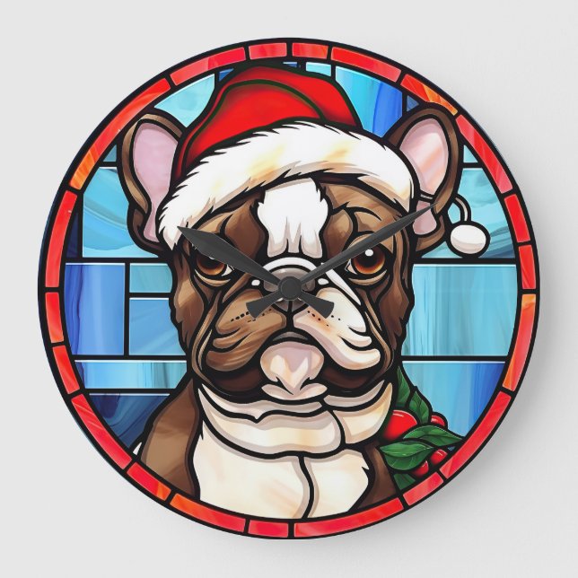 Grande Horloge Ronde French Bulldog Vitrail Christmas (Recto)