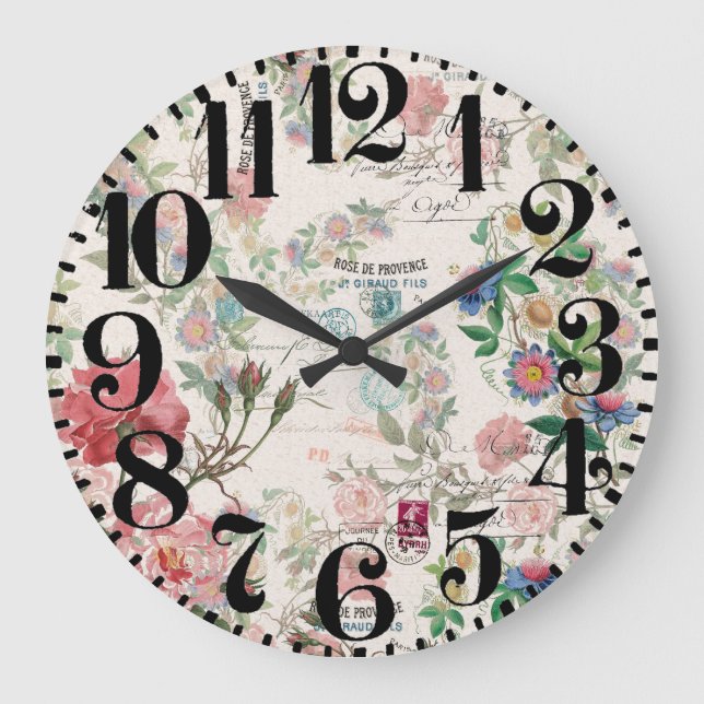 Grande Horloge Ronde French Ephemera Rose Floral Big Number (Recto)