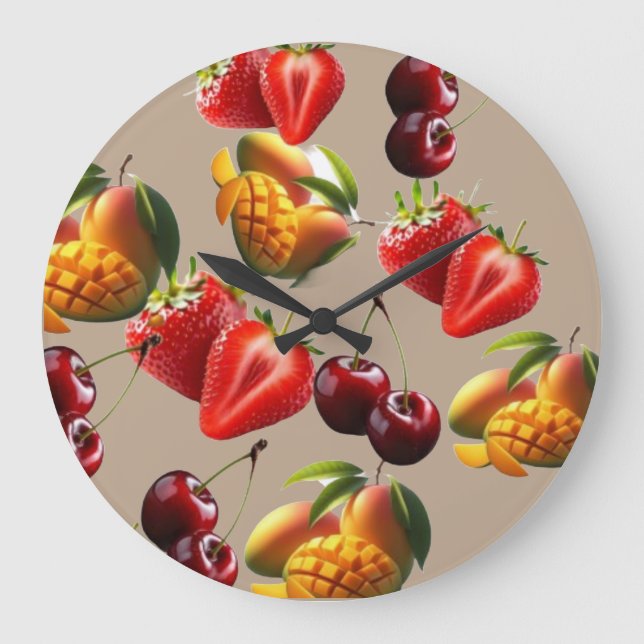 Grande Horloge Ronde Fresh Fruit Pattern – Strawberry, Cherry & Mango A (Recto)