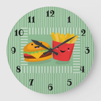 Grande Horloge Ronde Fries de hamburger de cuisine rapide