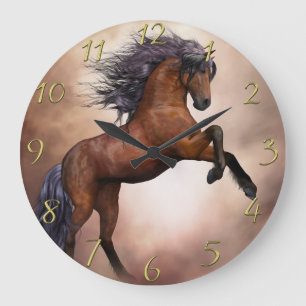 Grande Horloge Ronde Friesian brown horse rearing up with misty clouds1