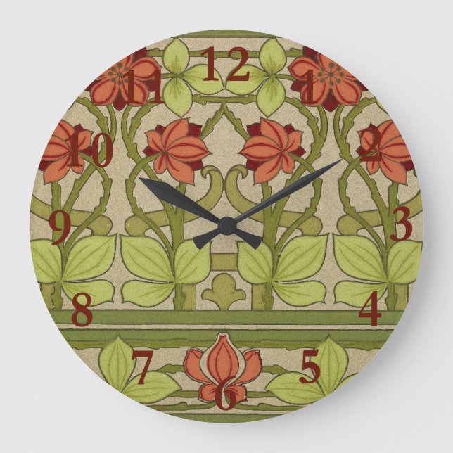 Grande Horloge Ronde Frieze Bordure Art Nouveau Floral (Recto)