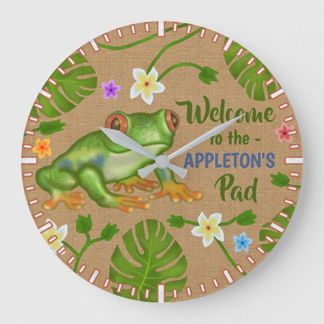Grande Horloge Ronde Frog Welcome to the Pad Tropical Personalized (Recto)