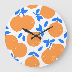 Grande Horloge Ronde Fruit orange : Motif exquis bleu-bracelet.