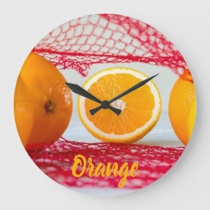 Grande Horloge Ronde Fruit orange pour végétalien et végétalien