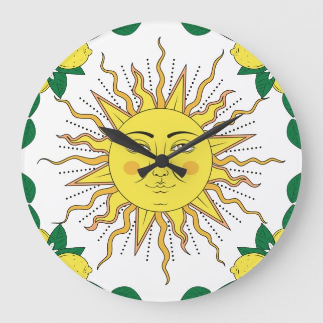 Grande Horloge Ronde Fruits de citron tropicaux, Face Soleil. (Recto)