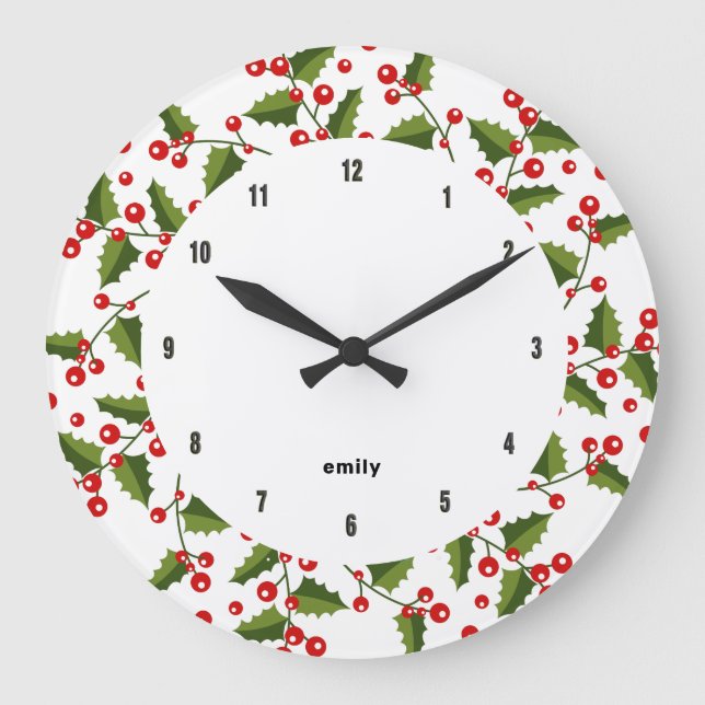 Grande Horloge Ronde Fruits rouges de Noël (Recto)