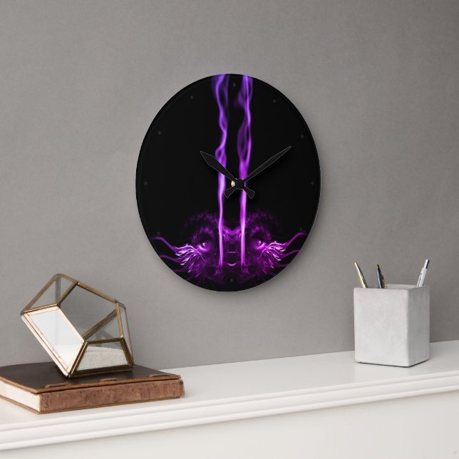 Grande Horloge Ronde Fumée de dragon noir et violet (Bureau)