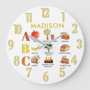 Grande Horloge Ronde Fun Learning ABC’s Apple Banana Carrot Name