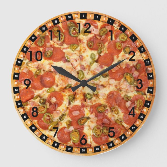 Grande Horloge Ronde Fun Novelty Cool Food Pizza Theme Kitchen (Recto)