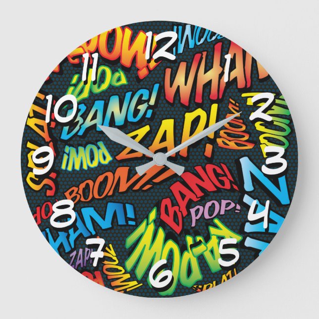 Grande Horloge Ronde Fun Retro Comic Book pop Art Sounds (Recto)