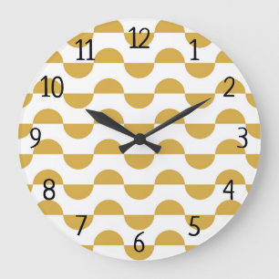 Grande Horloge Ronde Fun Retro Wavy Semi Cercle Jaune