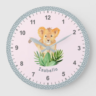 Grande Horloge Ronde Fun Wild Animal Jungle Safari Kids Menacom Decor