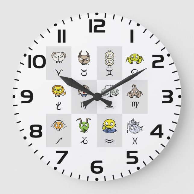 Grande Horloge Ronde Fun Zodiac Astrological Characters (Recto)