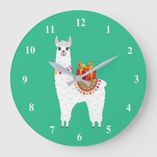 Grande Horloge Ronde Funky Alpaca Noël jolie lama
